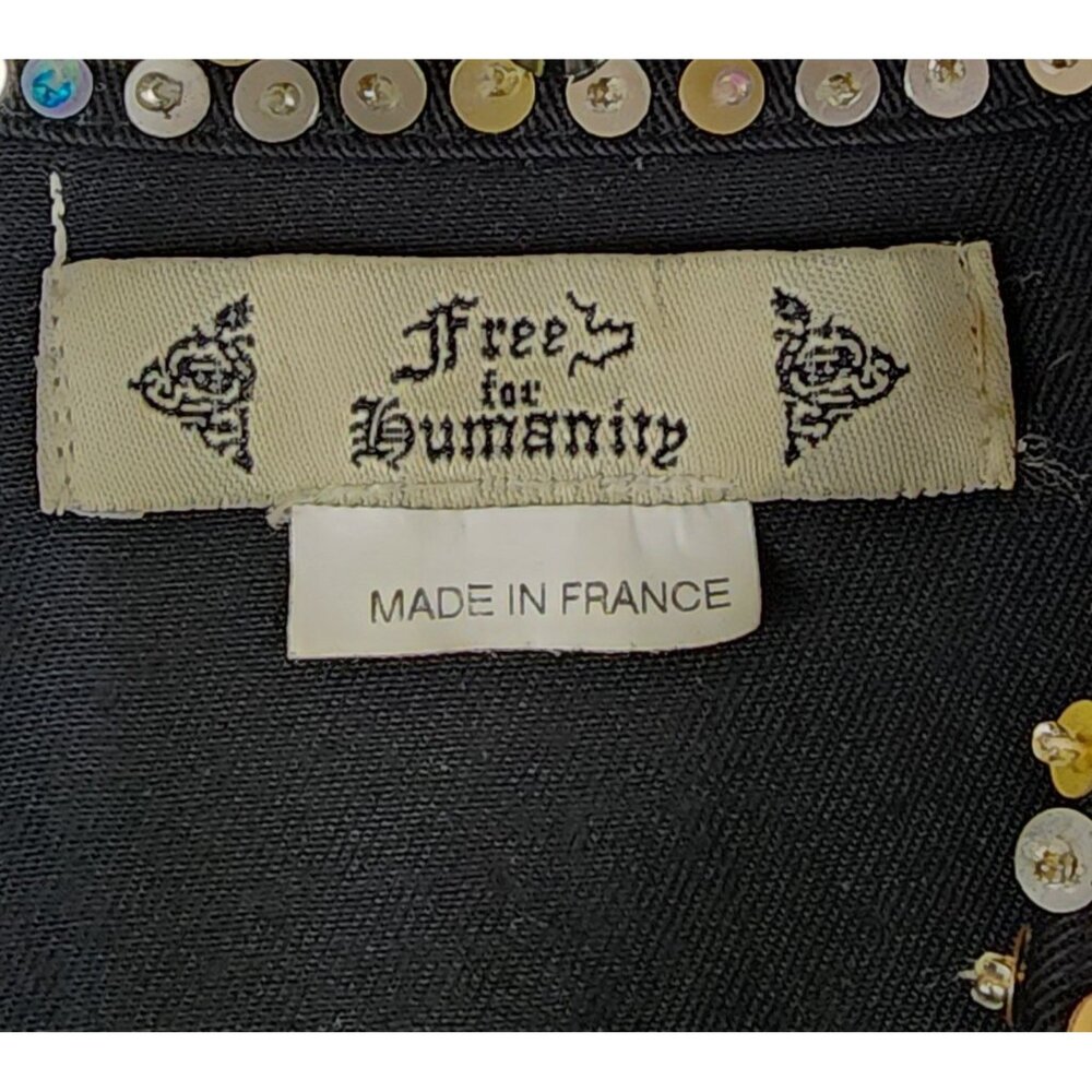 Free For Humanity Shirt Womens Small Black Sequined Button Up Short Sleeve Retro - Picture 3 of 9
